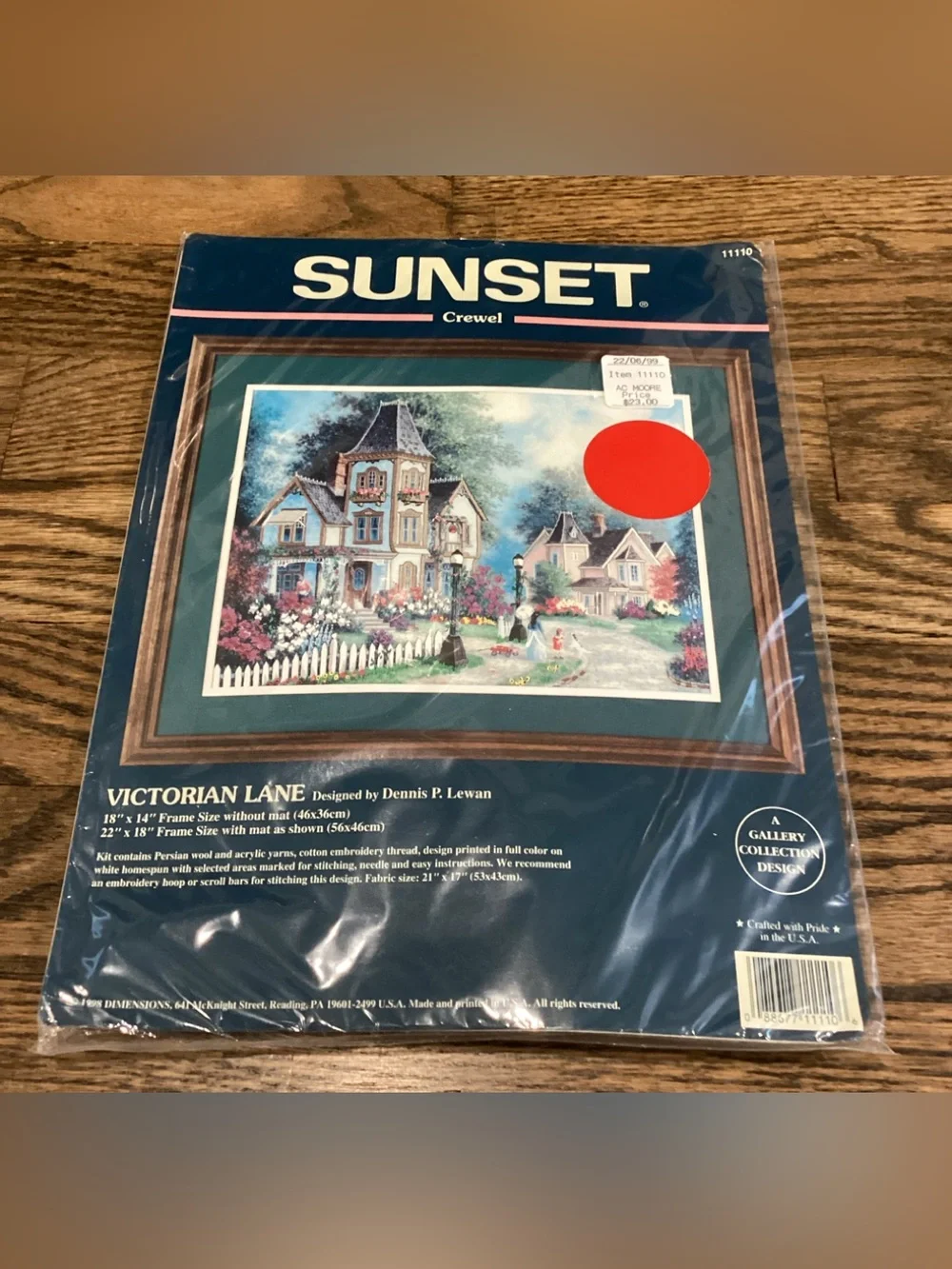 Dimensions Sunset Crewel 'Victorian Lane' Embroidery Kit Vintage 1998